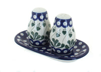 Polish Pottery Alyce Salt & Pepper Shakers with Tray