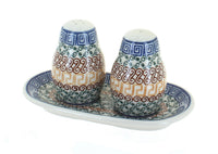 Polish Pottery Athena Salt & Pepper Shakers with Tray