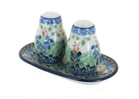 Polish Pottery Lily of the Valley Salt & Pepper Shakers with Tray