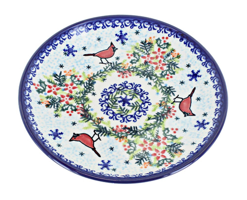 Polish Pottery Winter Cardinal Dessert Plate