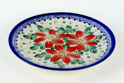 Poinsettia Dessert Plate Polish Pottery
