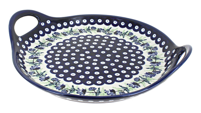 Polish Pottery Sweet Annie Round Serving Tray with Handles