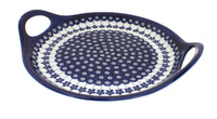 Polish Pottery Flowering Peacock Round Serving Tray with Handles