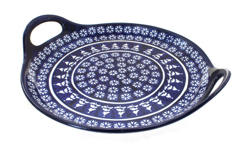 Polish Pottery Winter Nights Round Serving Tray with Handles