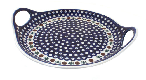 Polish Pottery Nature Round Serving Tray with Handles