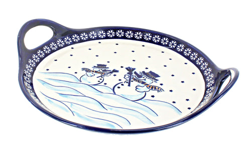 Polish Pottery Frosty Friend Round Tray with Handles