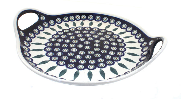 Peacock Round Serving Tray w/Handles
