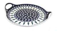 Polish Pottery Peacock Round Serving Tray w/Handles