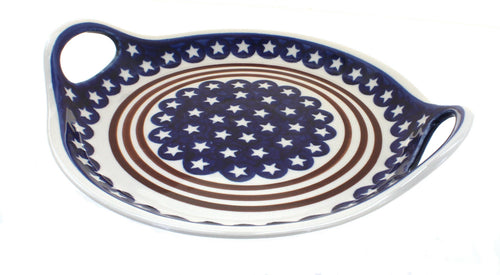 Polish Pottery Stars & Stripes Round Serving Tray with Handles
