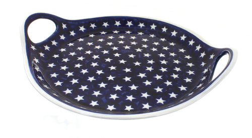 Polish Pottery Stars Round Serving Tray with Handles