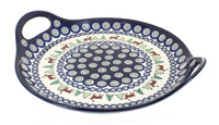 Polish Pottery Reindeer Pine Round Serving Tray with Handles