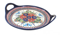 Polish Pottery Floral Butterfly Round Serving Tray with Handles