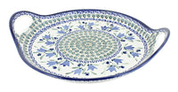 Polish Pottery Blue Tulip Round Serving Tray with Handles