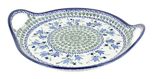 Polish Pottery Blue Tulip Round Serving Tray with Handles