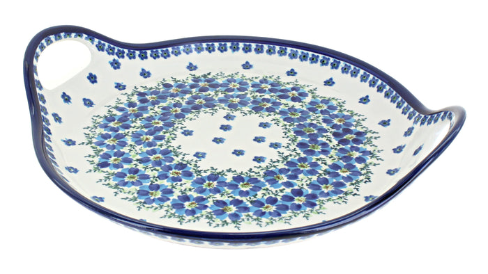 Polish Pottery Kalina Round Serving Tray with Handles