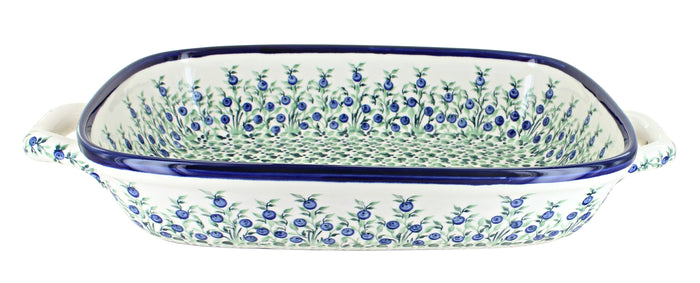 Polish Pottery Porcelain Vine Large Baker with Handles