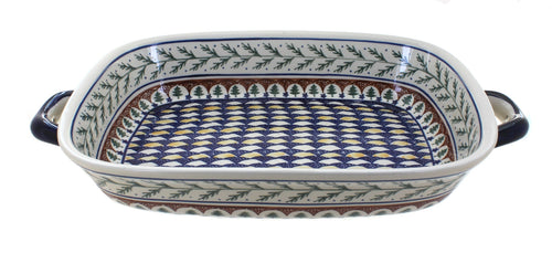 Polish Pottery Evergreen Large Baker with Handles