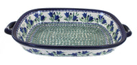Polish Pottery Blue Tulip Large Baker with Handles