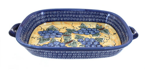 Polish Pottery Grapes Large Baker with Handles
