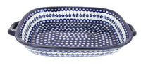Polish Pottery Flowering Peacock Large Baker with Handles
