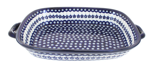 Polish Pottery Flowering Peacock Large Baker with Handles