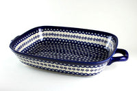 Flowering Peacock Extra Large Baker with Handles Polish Pottery