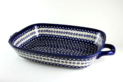 Flowering Peacock Extra Large Baker with Handles Polish Pottery