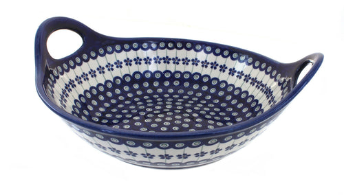 Polish Pottery Flowering Peacock Deep Bowl with Handles