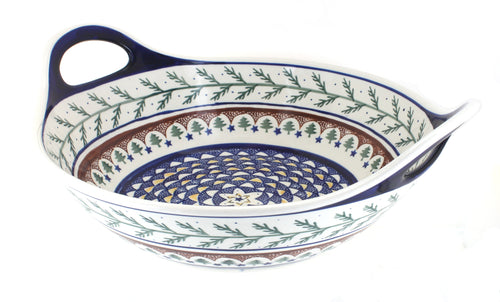 Polish Pottery Evergreen Deep Bowl with Handles