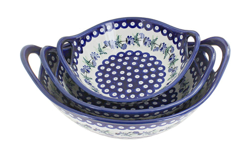 Polish Pottery Sweet Annie Serving Bowl Set with Handles