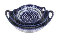 Polish Pottery Flowering Peacock Serving Bowl Set with Handles