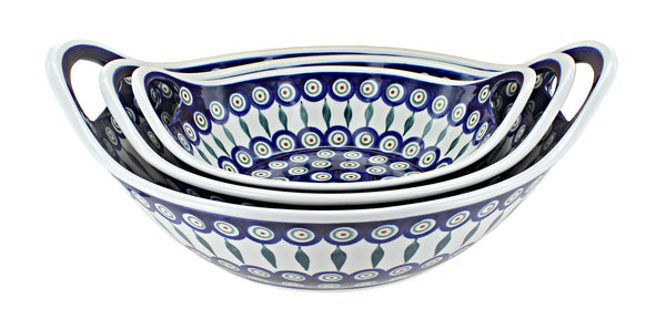 Peacock Serving Bowl Set with Handles
