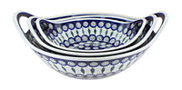 Polish Pottery Peacock Serving Bowl Set with Handles