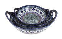 Polish Pottery Mosaic Flower Serving Bowl Set with Handles