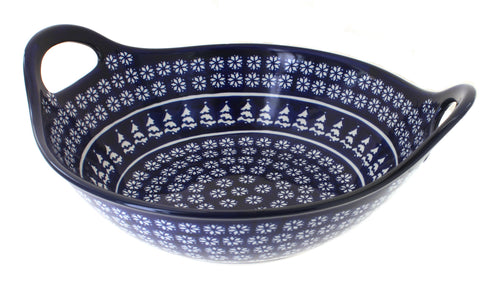 Polish Pottery Winter Nights Deep Bowl with Handles