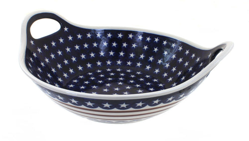 Polish Pottery Stars & Stripes Deep Bowl with Handles