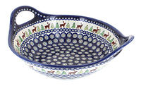 Polish Pottery Reindeer Pine Deep Bowl with Handles