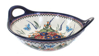 Polish Pottery Floral Butterfly Deep Bowl with Handles