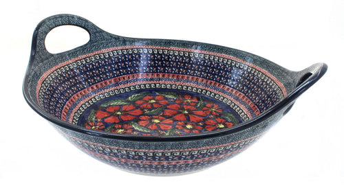 Polish Pottery Jungle Flower Deep Bowl with Handles