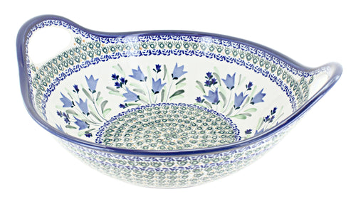 Polish Pottery Blue Tulip Deep Bowl with Handles