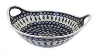Polish Pottery Peacock Deep Bowl with Handles