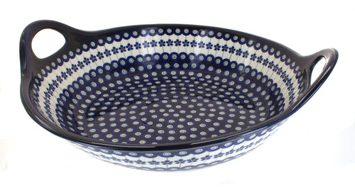 Polish Pottery Flowering Peacock Large Deep Bowl with Handles