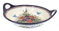 Polish Pottery Floral Butterfly Large Deep Bowl with Handles