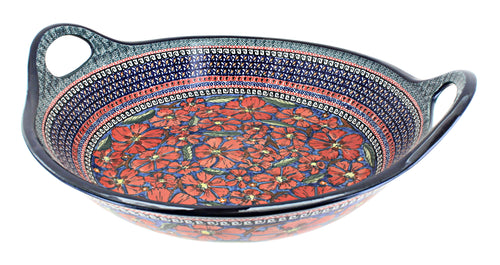 Polish Pottery Jungle Flower Large Deep Bowl with Handles