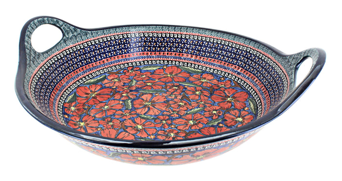 Polish Pottery Jungle Flower Large Deep Bowl with Handles