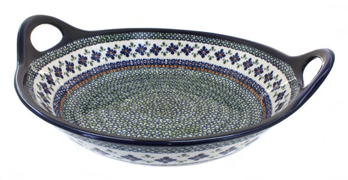 Polish Pottery Mosaic Flower Large Deep Bowl with Handles