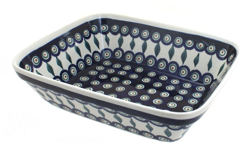 Polish Pottery Peacock Medium Deep Baker