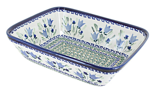 Polish Pottery Blue Tulip Medium Deep Baker