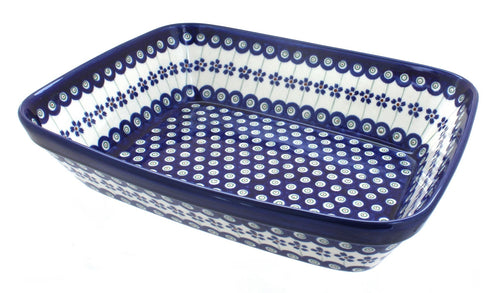 Polish Pottery Flowering Peacock Large Deep Baker