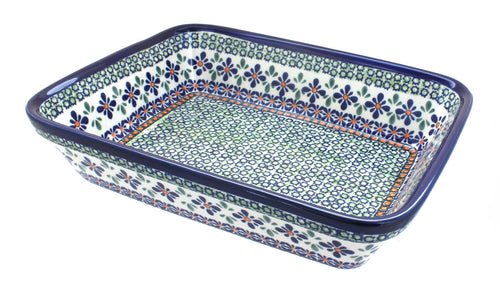 Polish Pottery Mosaic Flower Large Deep Baker